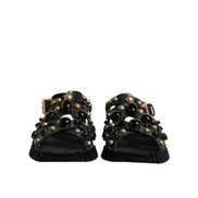Dolce & Gabbana Black Leather Studded Slide Sandals