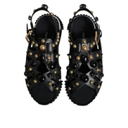 Dolce & Gabbana Black Leather Studded Slide Sandals