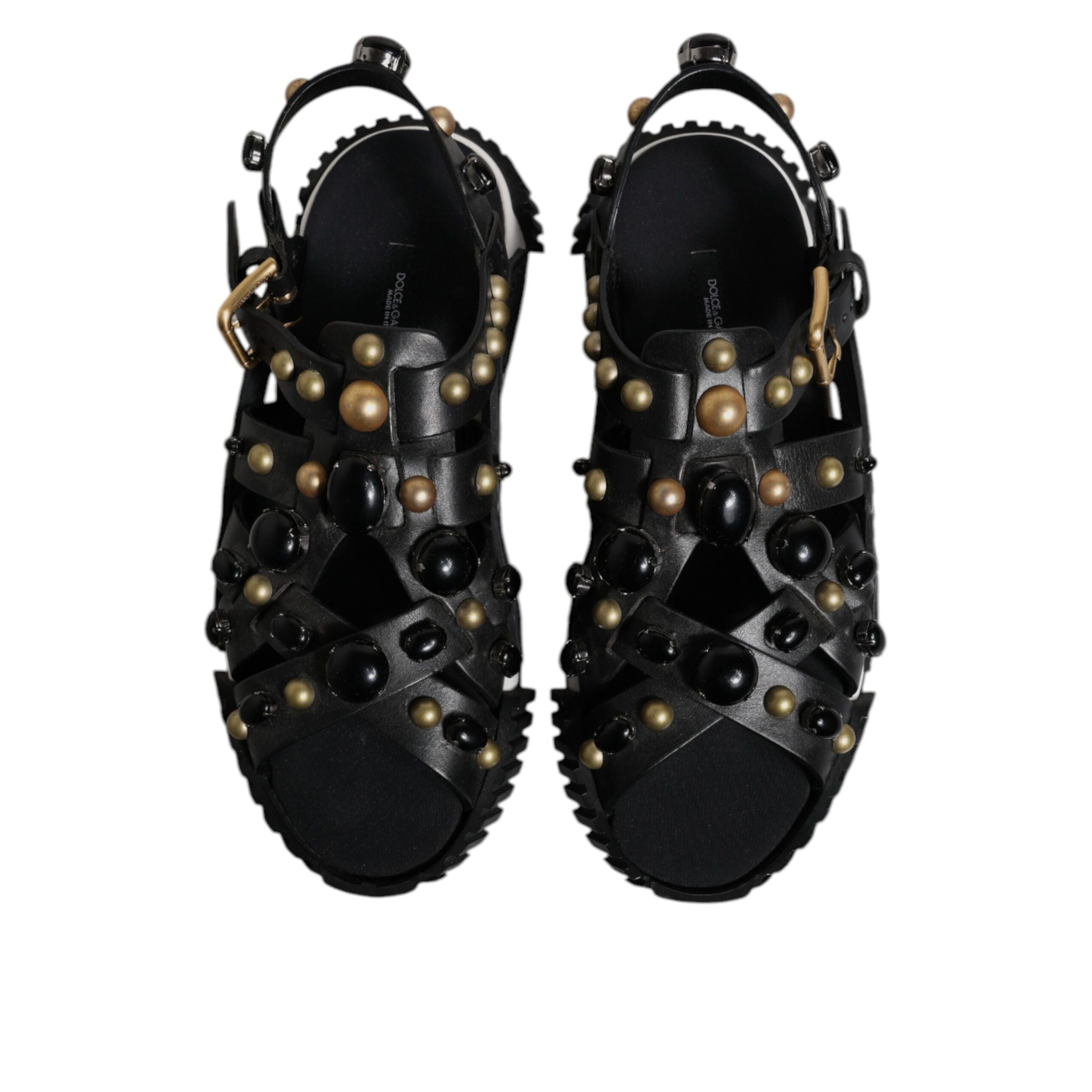 Dolce & Gabbana Black Leather Studded Slide Sandals