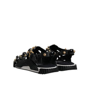 Dolce & Gabbana Black Leather Studded Slide Sandals