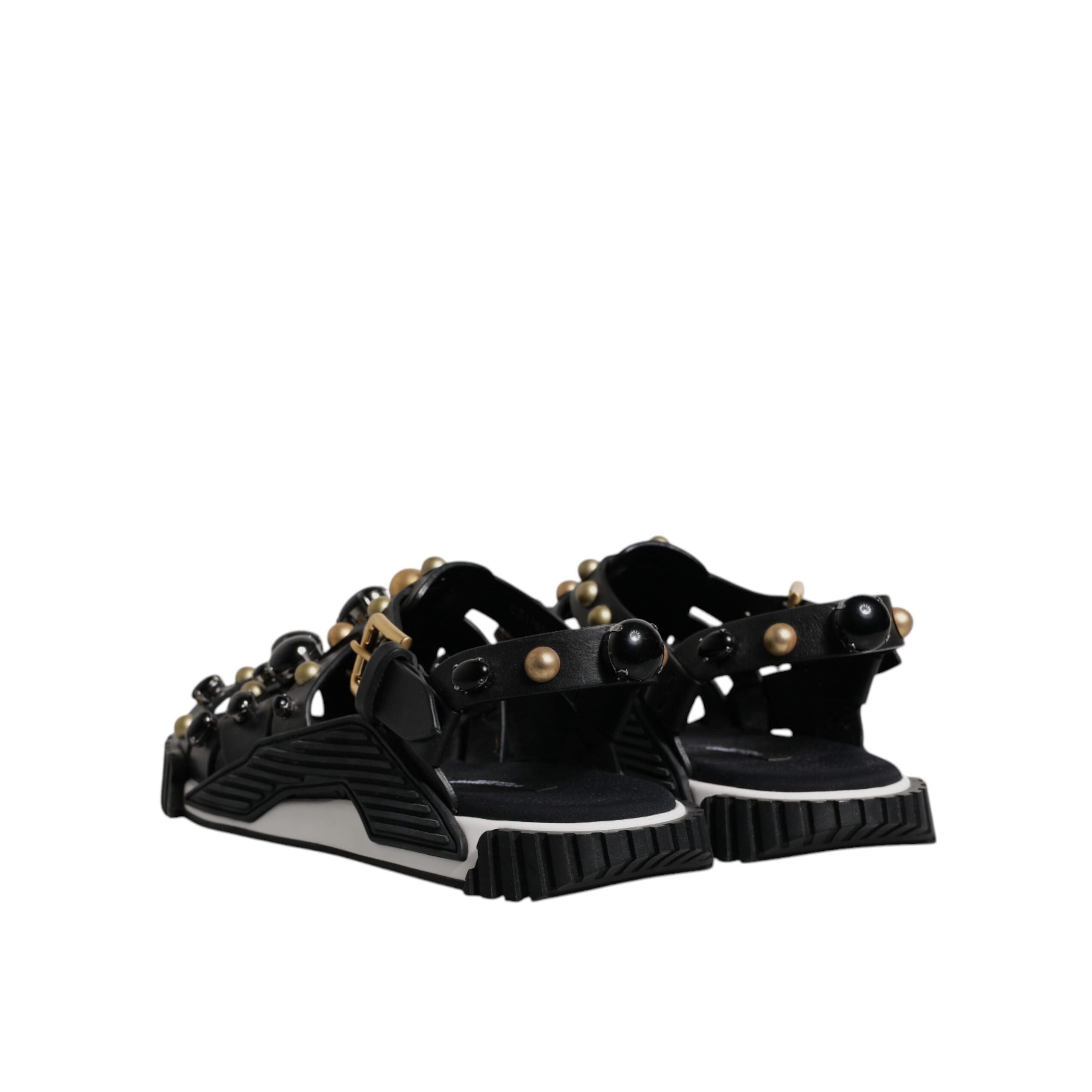 Dolce & Gabbana Black Leather Studded Slide Sandals