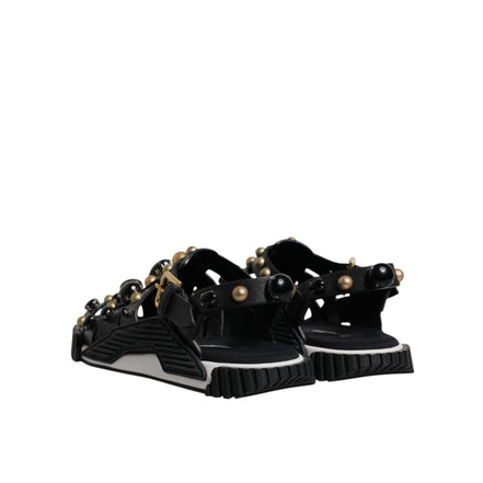 Dolce & Gabbana Black Leather Studded Slide Sandals