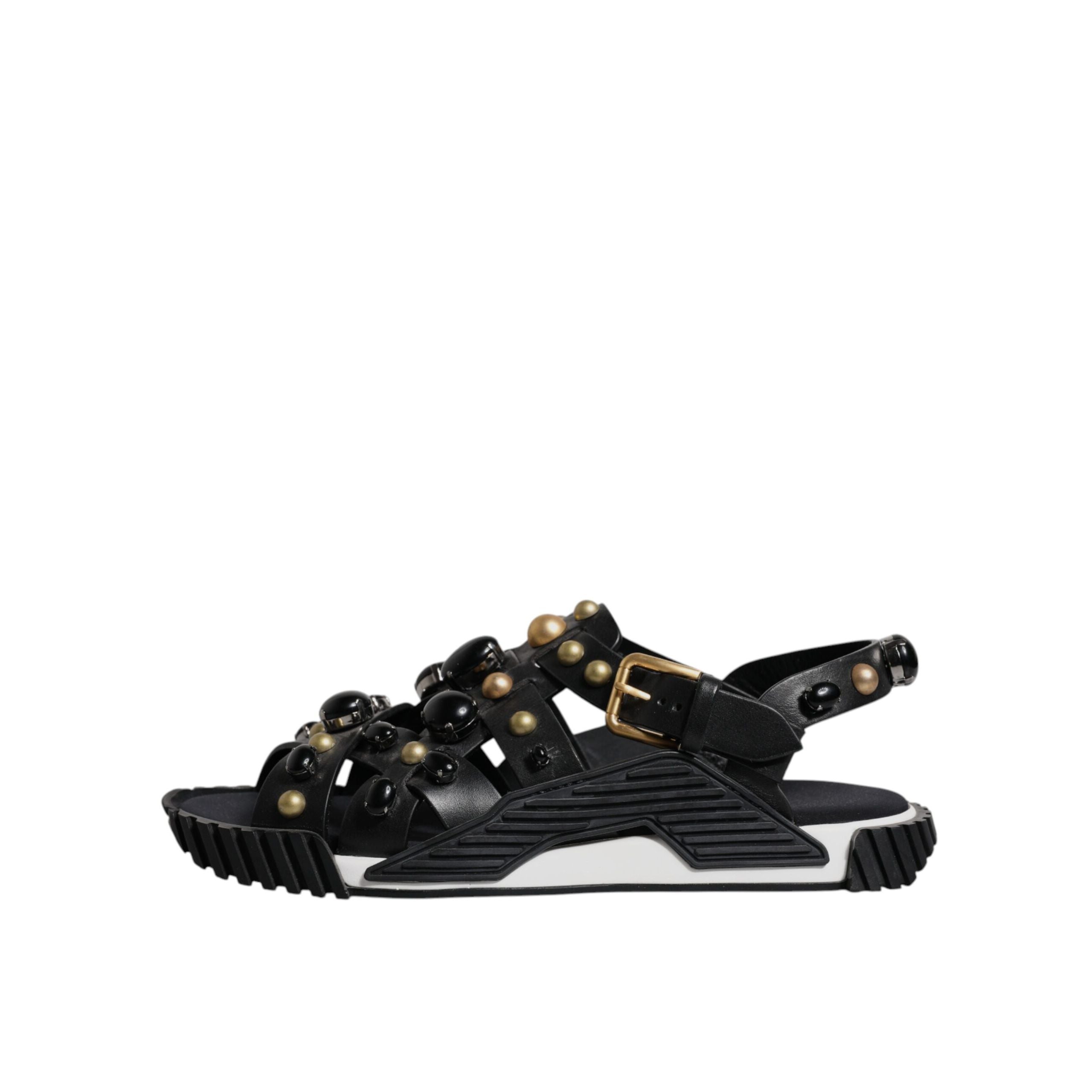 Dolce & Gabbana Black Leather Studded Slide Sandals