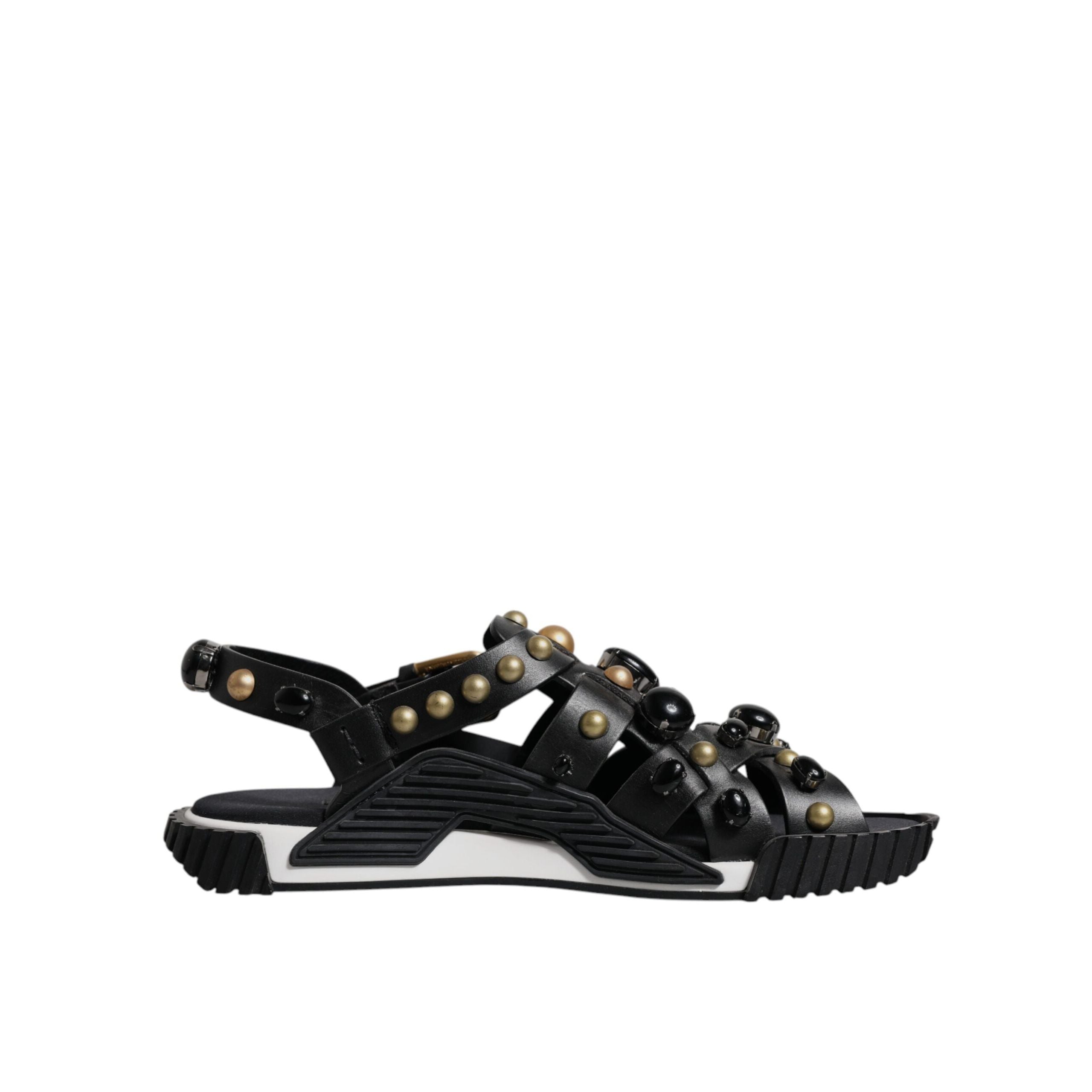 Dolce & Gabbana Black Leather Studded Slide Sandals