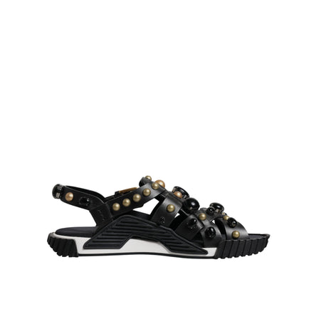 Dolce & Gabbana Black Leather Studded Slide Sandals