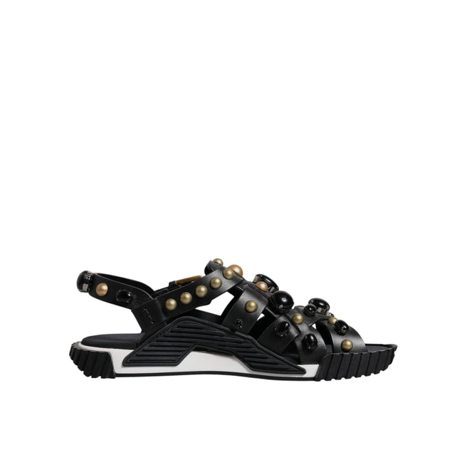 Dolce & Gabbana Black Leather Studded Slide Sandals