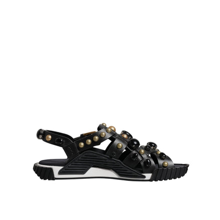 Dolce & Gabbana Black Leather Studded Slide Sandals