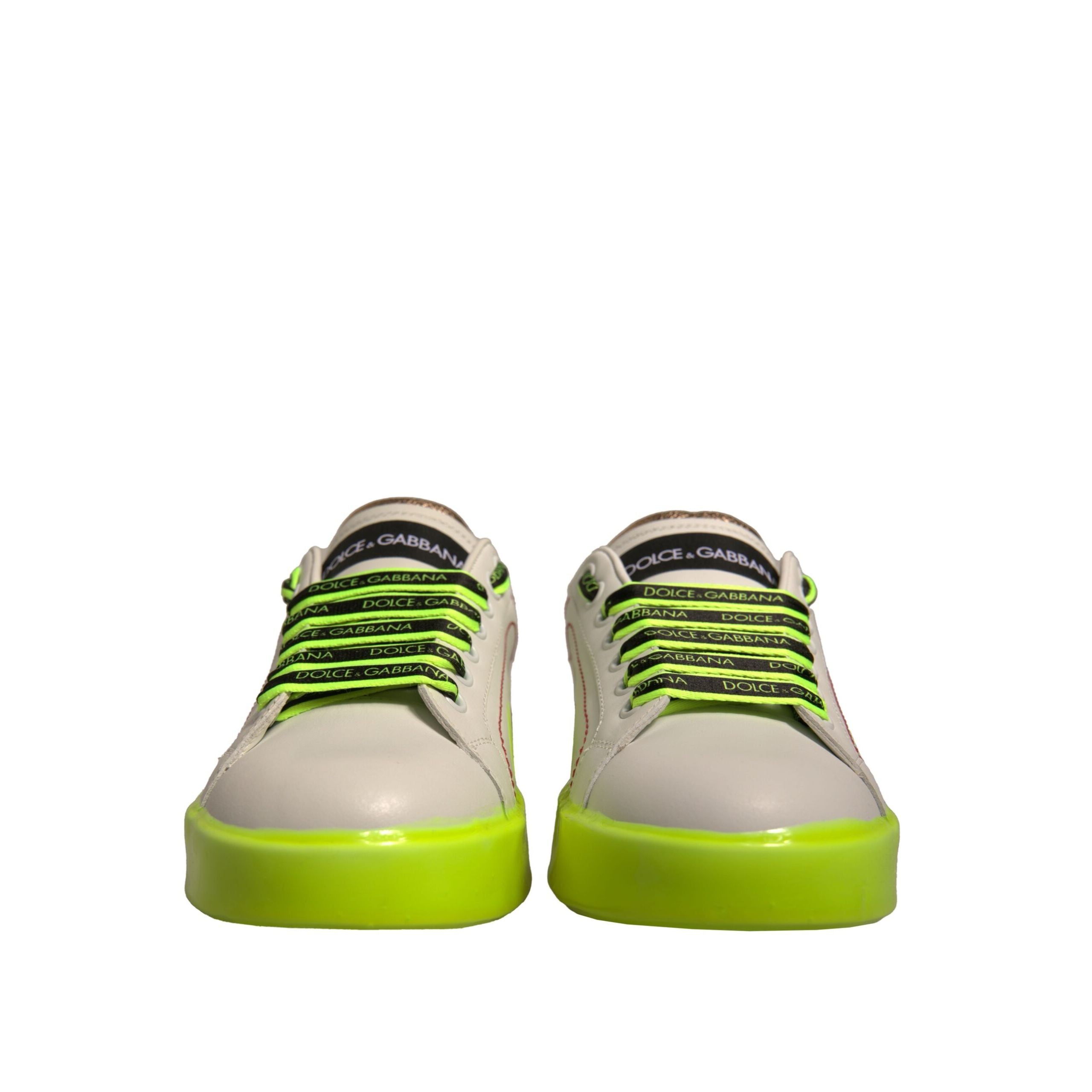 Dolce & Gabbana White Yellow Portofino Leather Sneakers