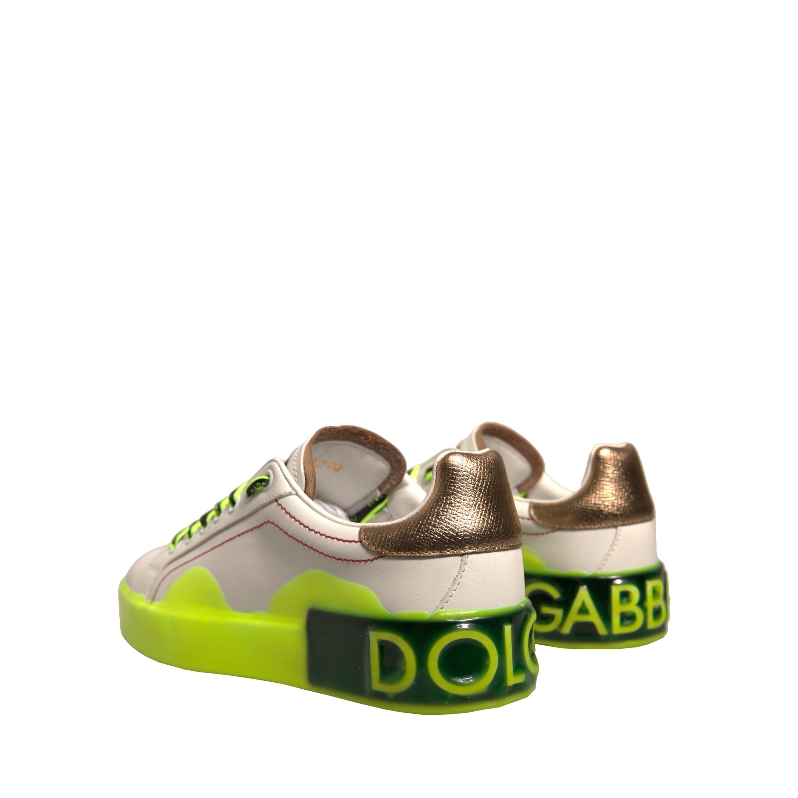 Dolce & Gabbana White Yellow Portofino Leather Sneakers