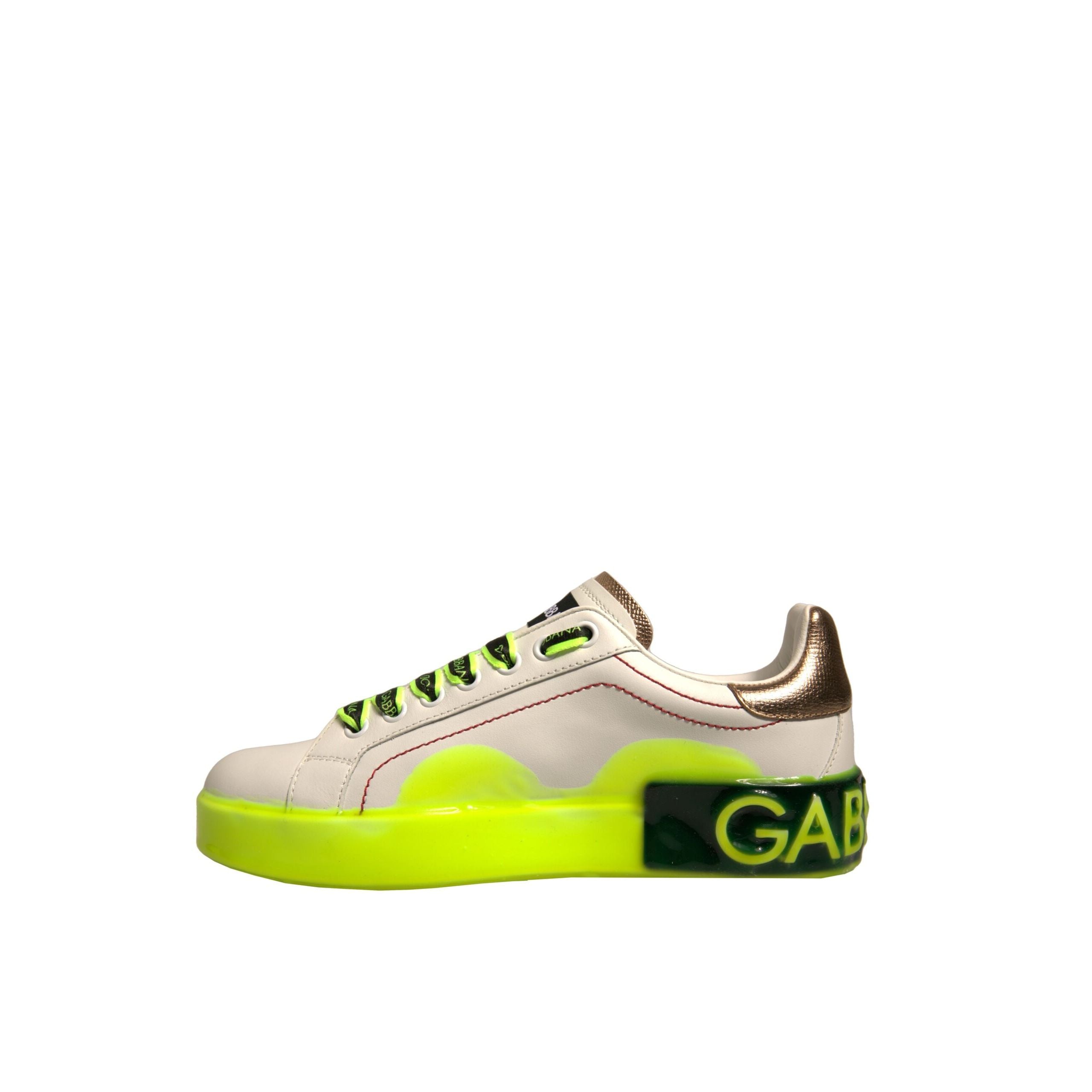 Dolce & Gabbana White Yellow Portofino Leather Sneakers