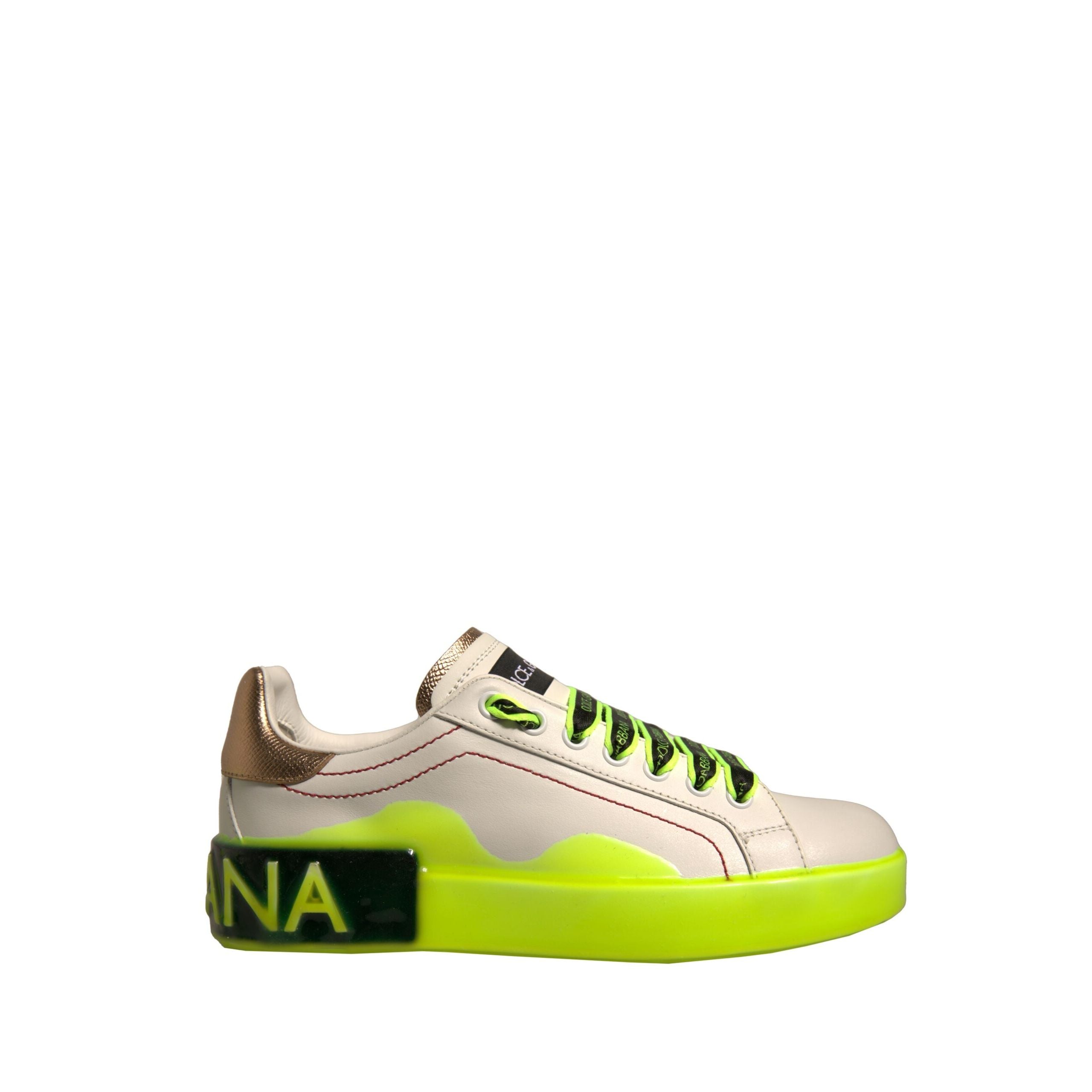 Dolce & Gabbana White Yellow Portofino Leather Sneakers