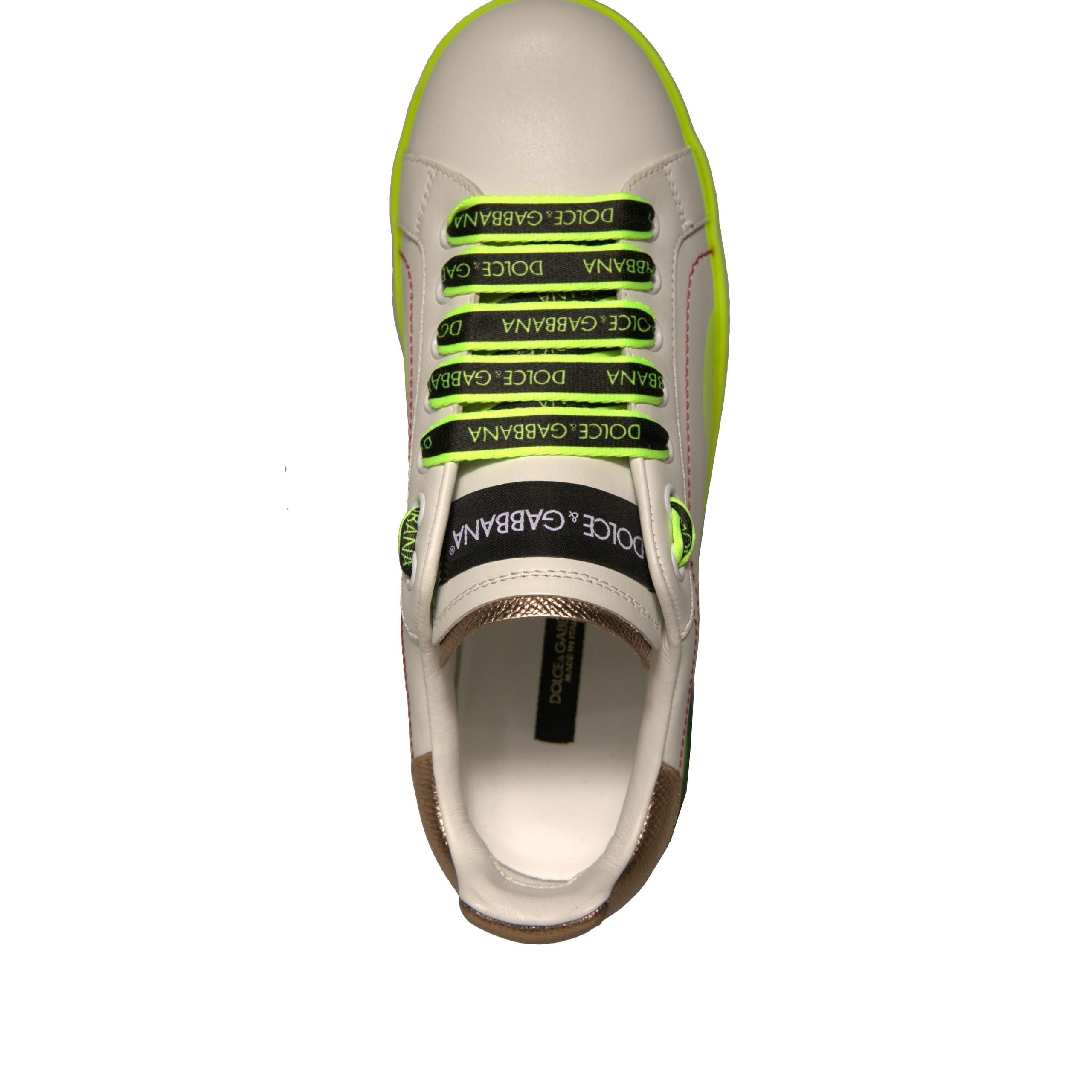 Dolce & Gabbana White Yellow Portofino Leather Sneakers