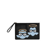 Dolce & Gabbana Geantă plic neagră din piele, cu fermoar, decorată cu aplicații #DGFAMILY