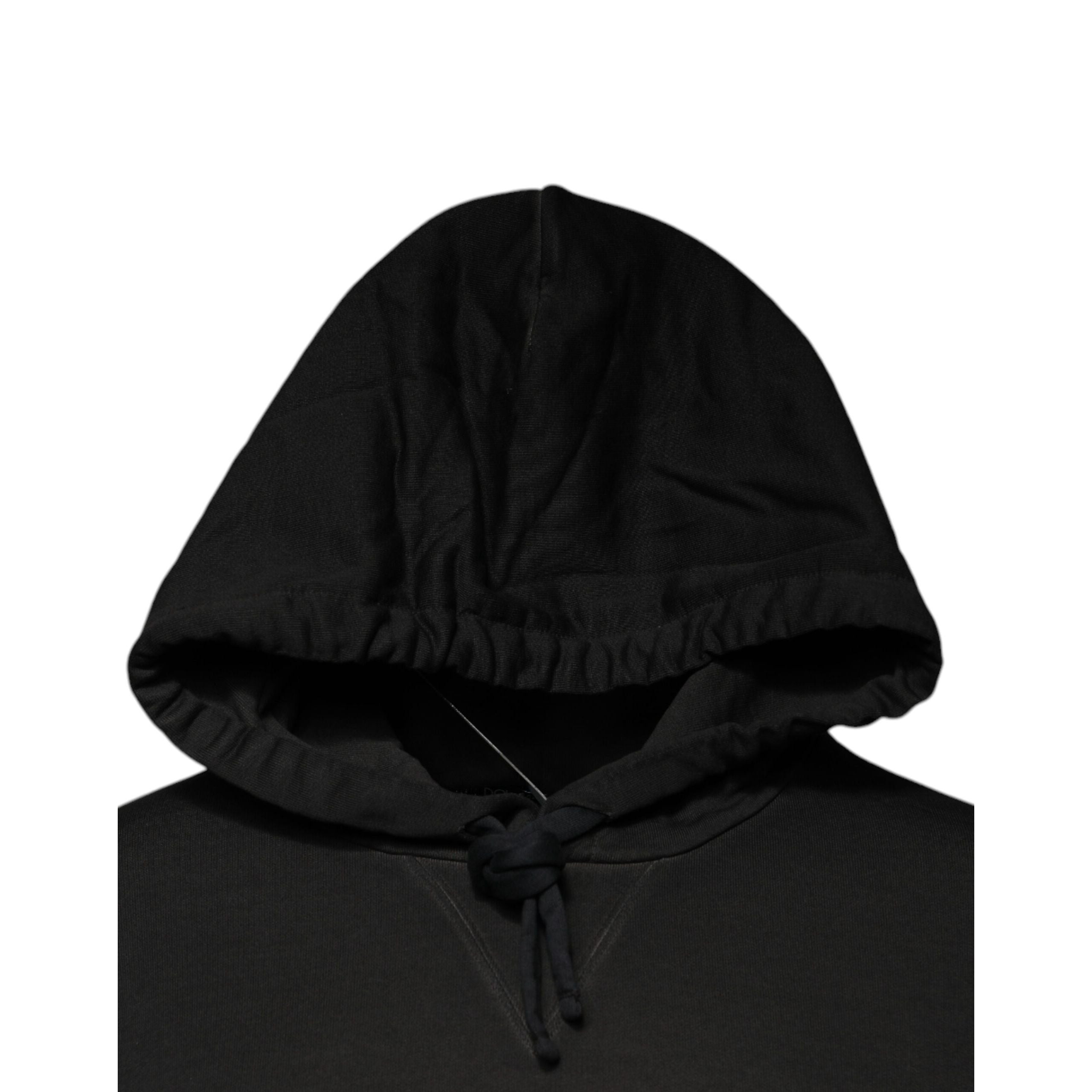 Dolce & Gabbana Black Cotton Hooded DG Shield Sweater