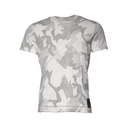 Tricou Dolce & Gabbana bumbac, alb-gri camuflaj, cu decolteu rotund