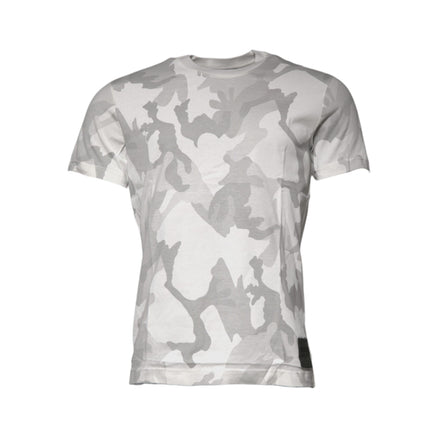 Tricou Dolce & Gabbana bumbac, alb-gri camuflaj, cu decolteu rotund