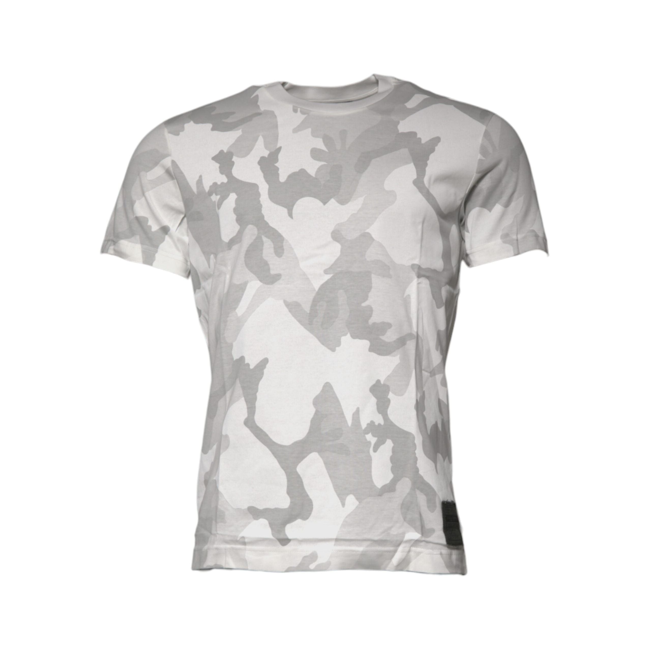 Tricou Dolce & Gabbana bumbac, alb-gri camuflaj, cu decolteu rotund