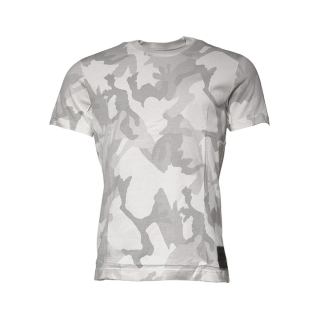 Tricou Dolce & Gabbana bumbac, alb-gri camuflaj, cu decolteu rotund