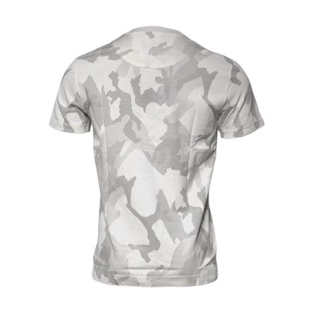 Tricou Dolce & Gabbana bumbac, alb-gri camuflaj, cu decolteu rotund