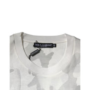 Tricou Dolce & Gabbana bumbac, alb-gri camuflaj, cu decolteu rotund