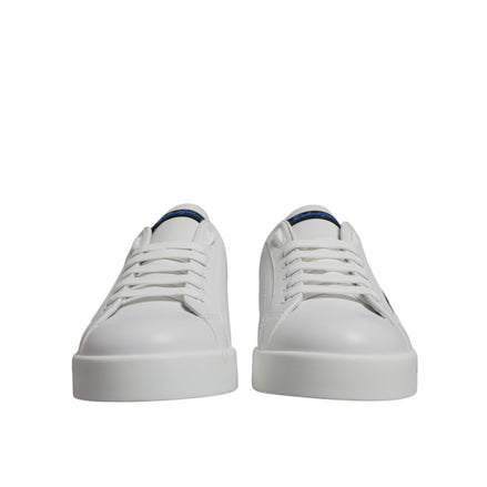 Adidași joși Dolce & Gabbana din piele, albi cu albastru și logo
