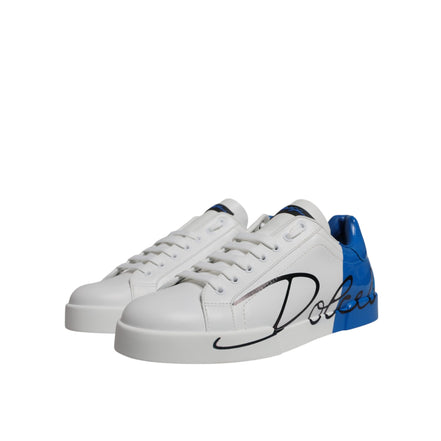 Adidași joși Dolce & Gabbana din piele, albi cu albastru și logo