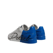 Adidași joși Dolce & Gabbana din piele, albi cu albastru și logo