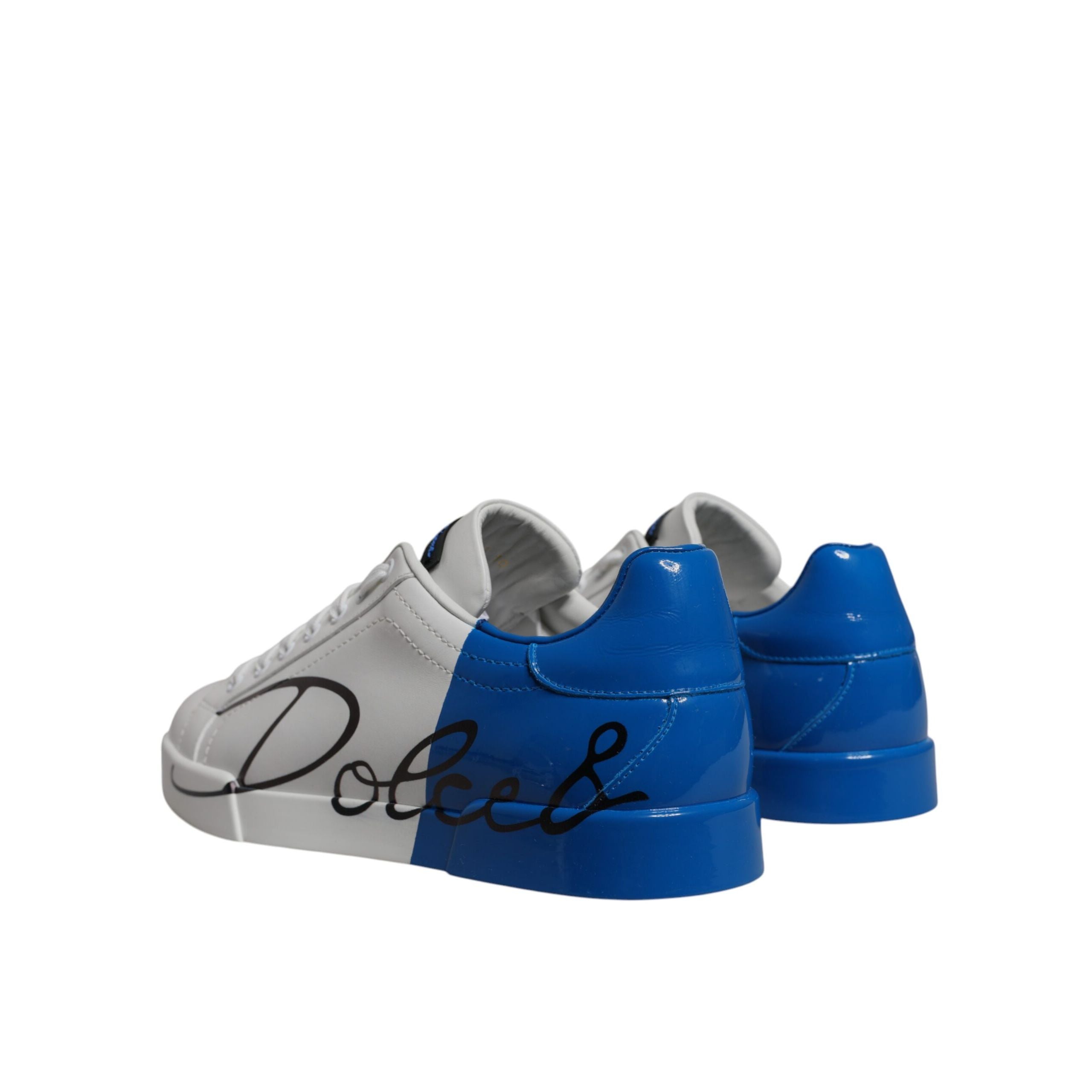 Adidași joși Dolce & Gabbana din piele, albi cu albastru și logo