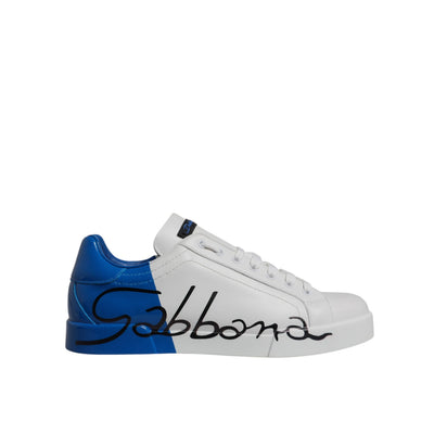 Adidași joși Dolce & Gabbana din piele, albi cu albastru și logo