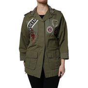 Dolce & Gabbana Military Green Queen Embellished Coat Jacket