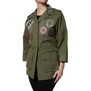 Dolce & Gabbana Military Green Queen Embellished Coat Jacket