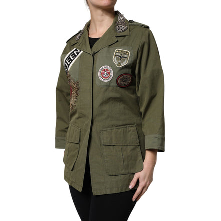 Dolce & Gabbana Military Green Queen Embellished Coat Jacket