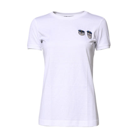 Dolce & Gabbana Tricou alb din bumbac, la baza gâtului, cu imprimeu #DGFamily