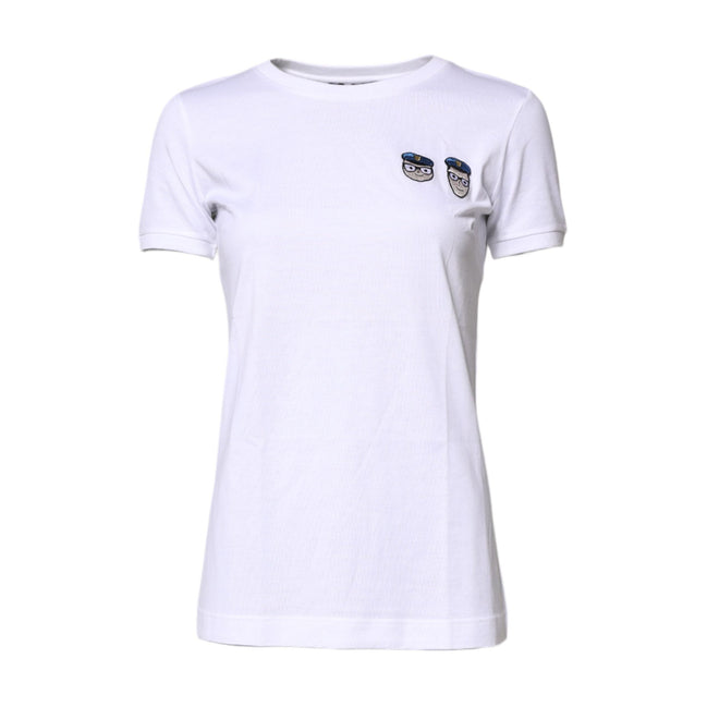 Dolce & Gabbana Tricou alb din bumbac, la baza gâtului, cu imprimeu #DGFamily