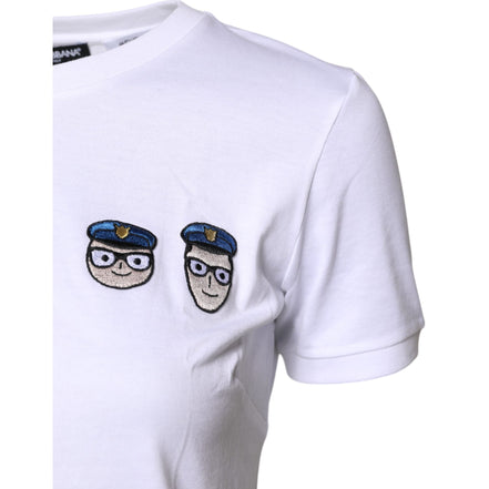 Dolce & Gabbana Tricou alb din bumbac, la baza gâtului, cu imprimeu #DGFamily