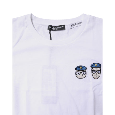 Dolce & Gabbana Tricou alb din bumbac, la baza gâtului, cu imprimeu #DGFamily
