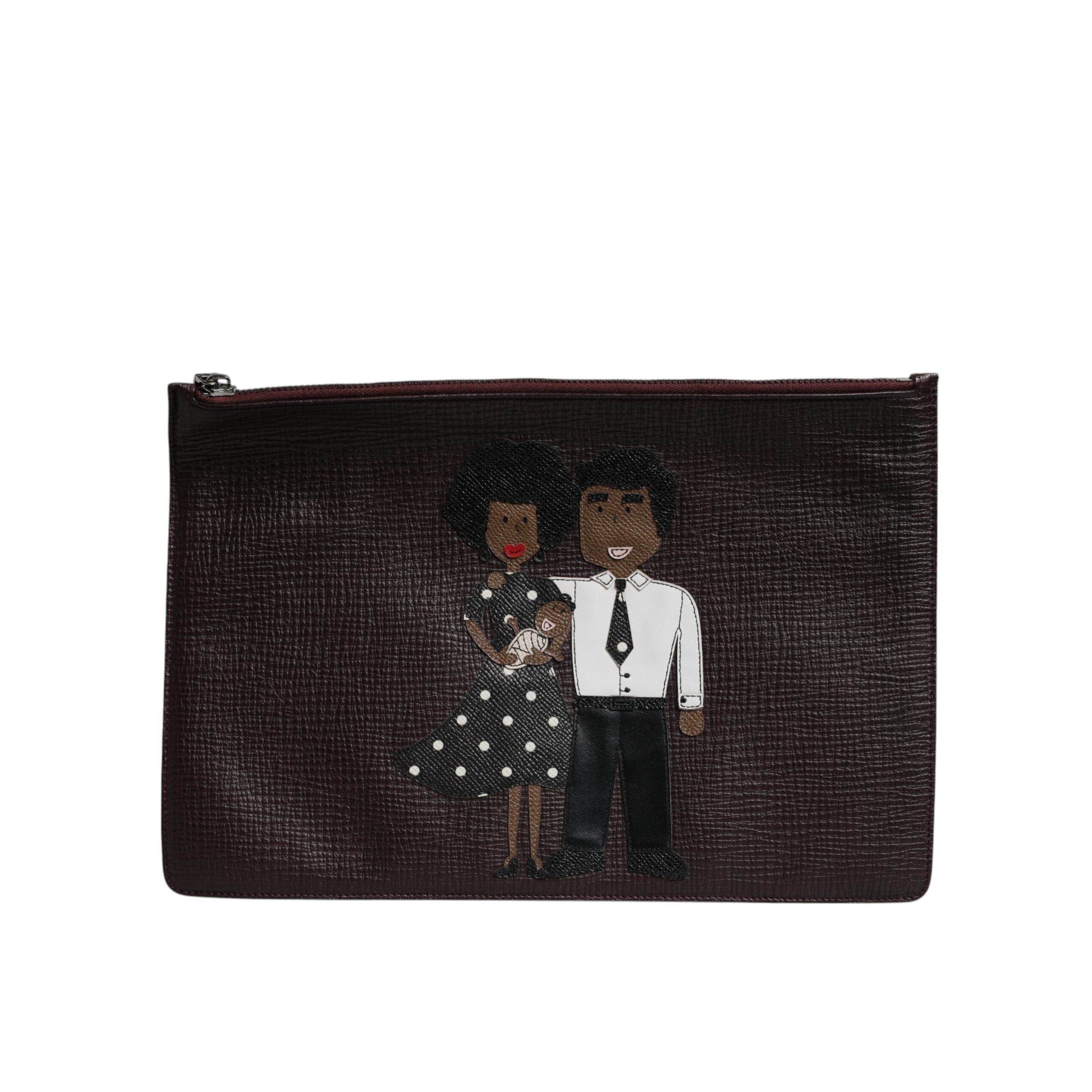 Dolce & Gabbana Brown Leather #DGFAMILY Embellished Clutch Pouch Bag