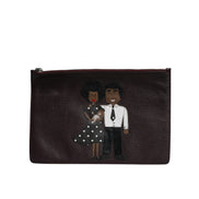 Dolce & Gabbana Brown Leather #DGFAMILY Embellished Clutch Pouch Bag