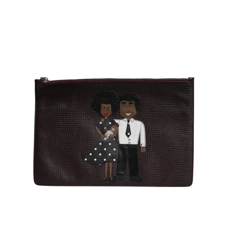 Dolce & Gabbana Brown Leather #DGFAMILY Embellished Clutch Pouch Bag