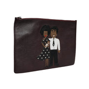 Dolce & Gabbana Brown Leather #DGFAMILY Embellished Clutch Pouch Bag