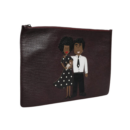 Dolce & Gabbana Brown Leather #DGFAMILY Embellished Clutch Pouch Bag