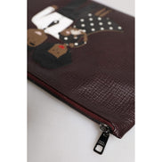 Dolce & Gabbana Brown Leather #DGFAMILY Embellished Clutch Pouch Bag