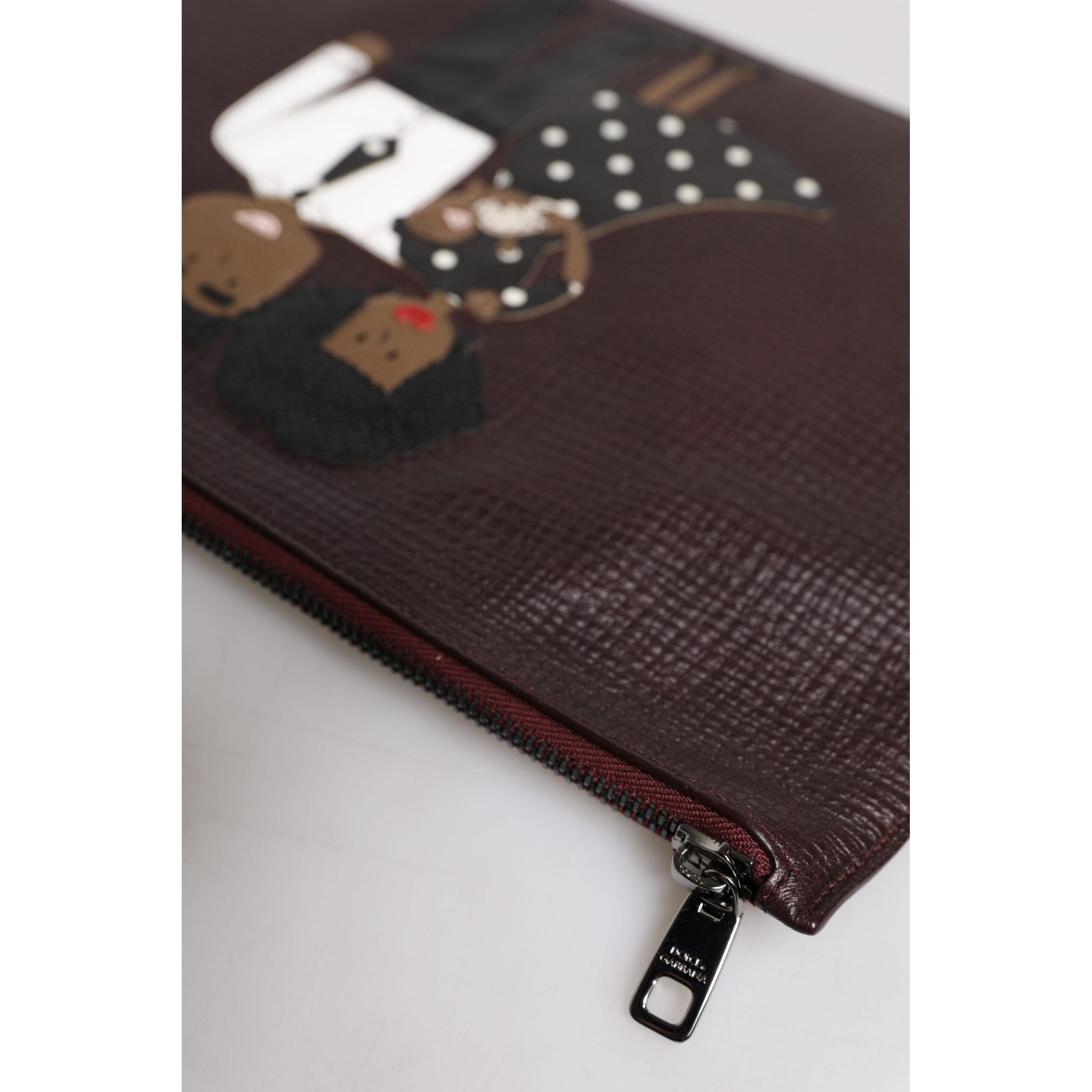 Dolce & Gabbana Brown Leather #DGFAMILY Embellished Clutch Pouch Bag