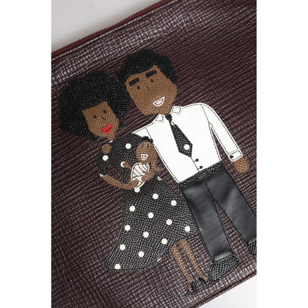 Dolce & Gabbana Brown Leather #DGFAMILY Embellished Clutch Pouch Bag