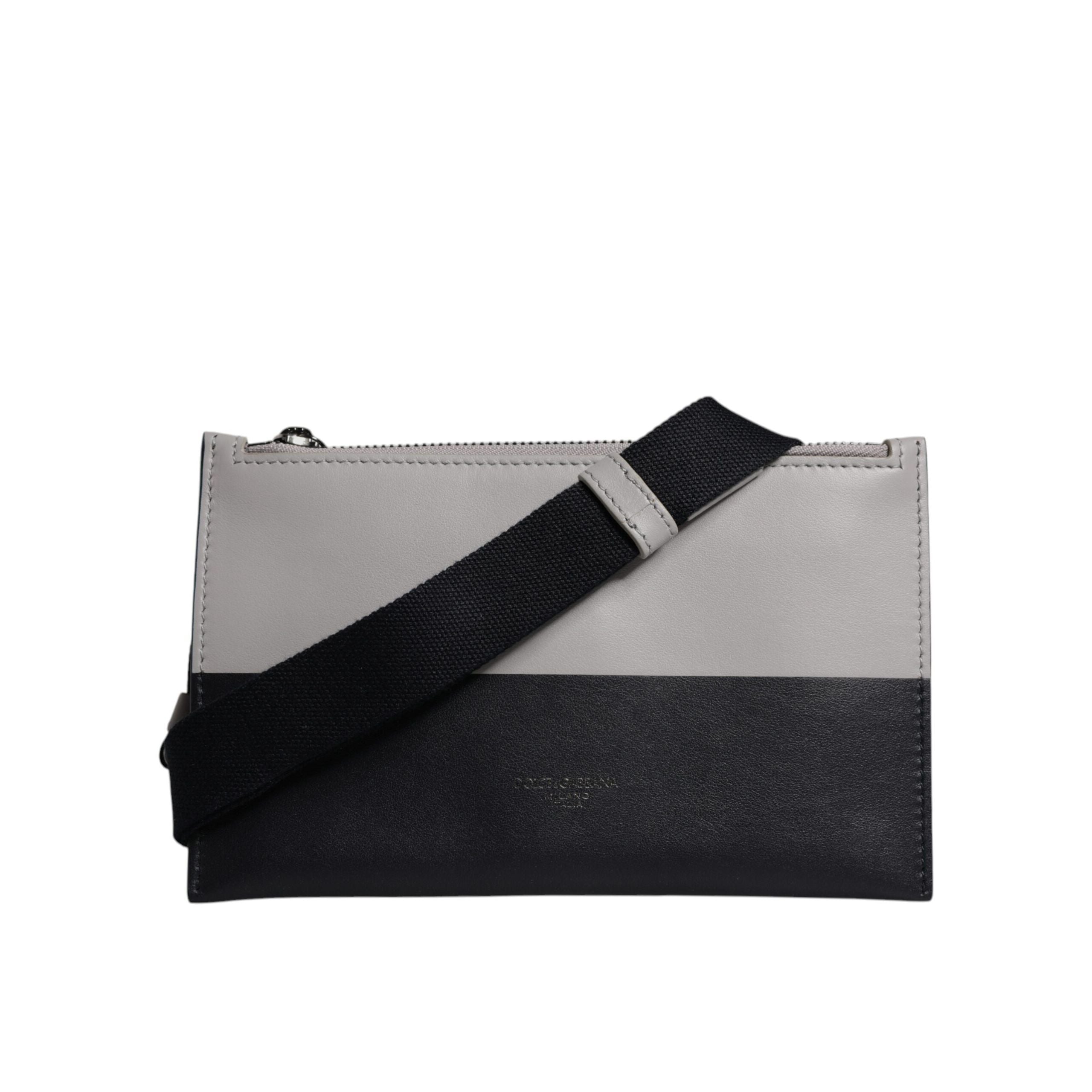 Dolce & Gabbana Black White Leather Logo Embossed Crossbody Bag