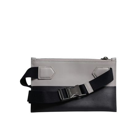 Dolce & Gabbana Black White Leather Logo Embossed Crossbody Bag