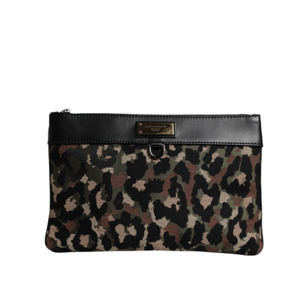 Dolce & Gabbana Multicolor Leopard Jacquard Logo Pouch Bag