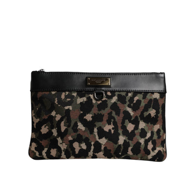 Geantă Plic Dolce & Gabbana Multicolor Leopard Jacquard cu Logo