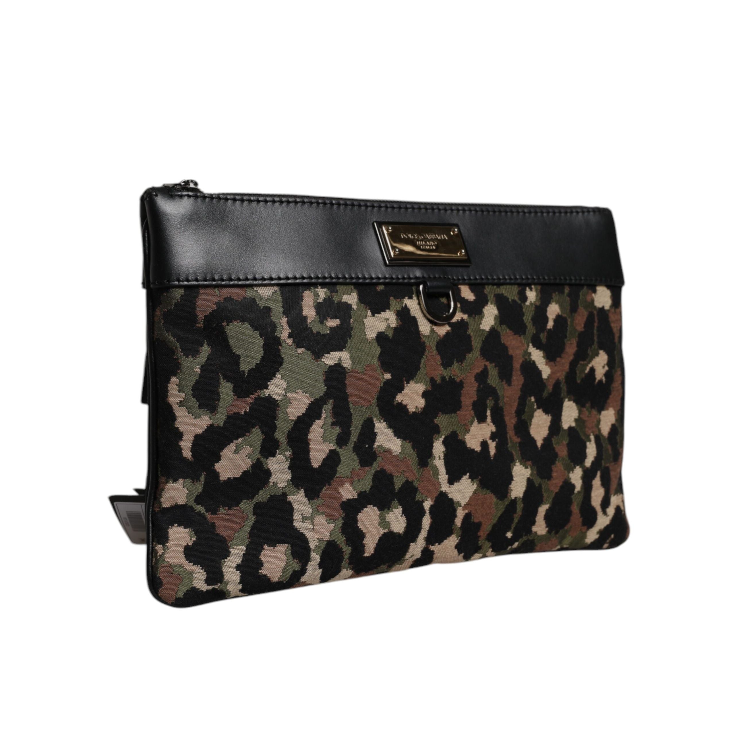 Dolce & Gabbana Multicolor Leopard Jacquard Logo Pouch Bag