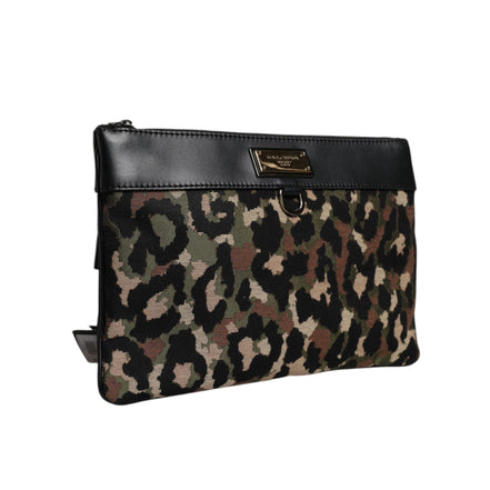 Dolce & Gabbana Multicolor Leopard Jacquard Logo Pouch Bag